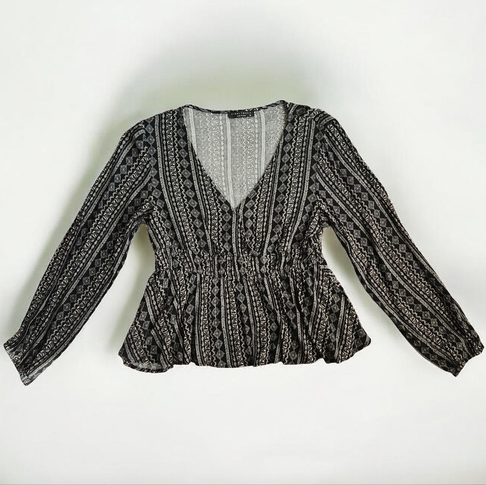 Final Touch Black and White Boho Blouse-Size Large